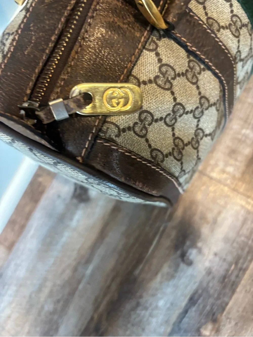 Gucci Brown GG Supreme Satchel with Green & Red Web Stripe